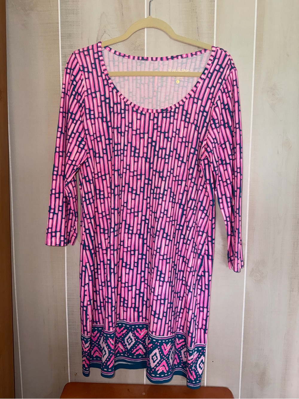 Lilly Pulitzer Pink & Navy Geometric Scoop-Neck Tunic Dress